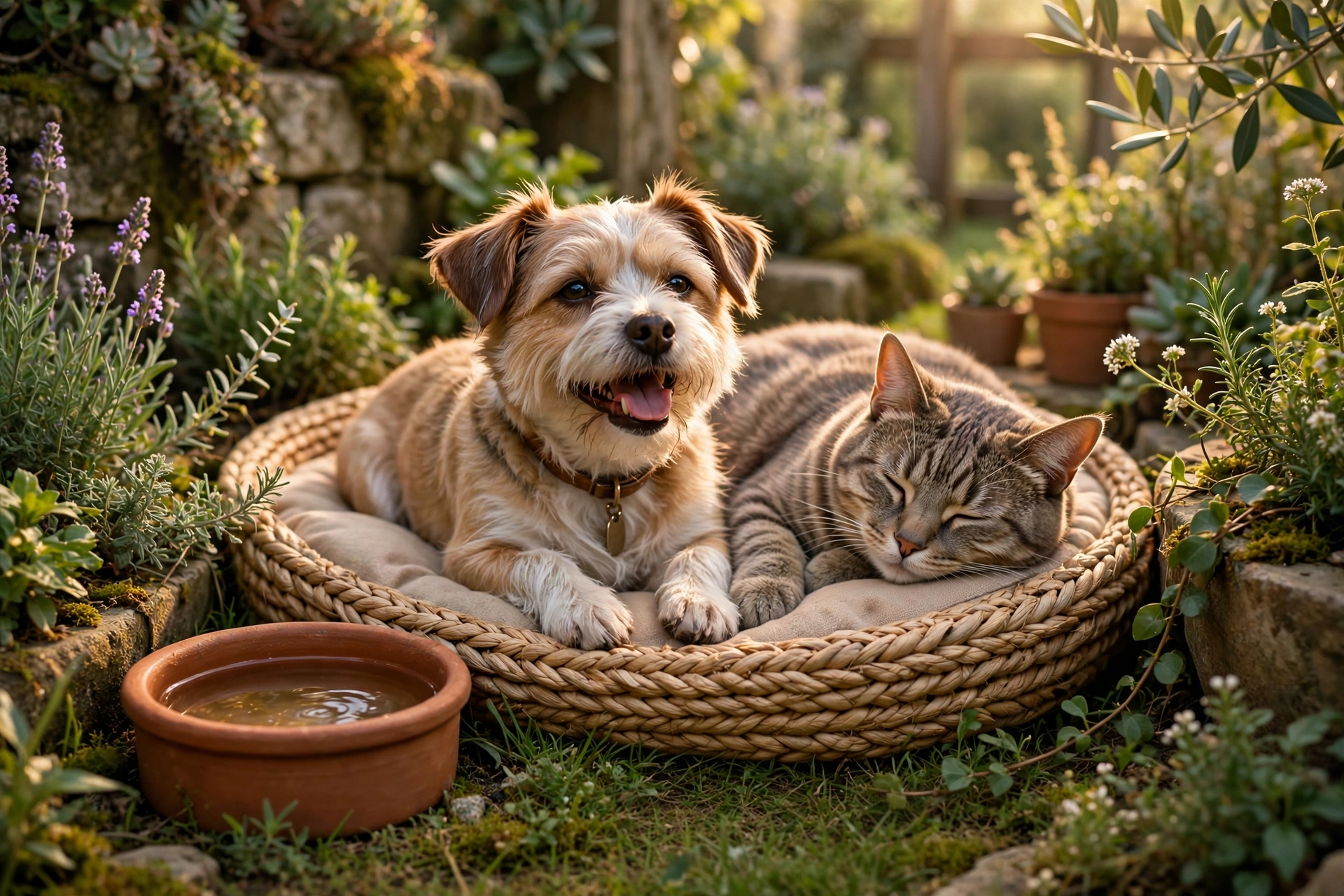 A happy small dog at home